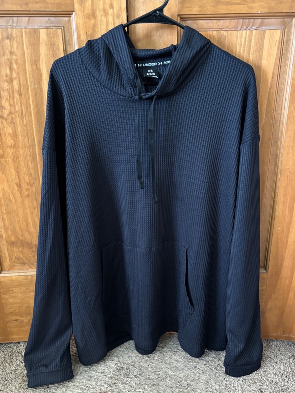 Under Armour Black Waffle-Knit Lightweight Hoodie-Mens Large. NWOT